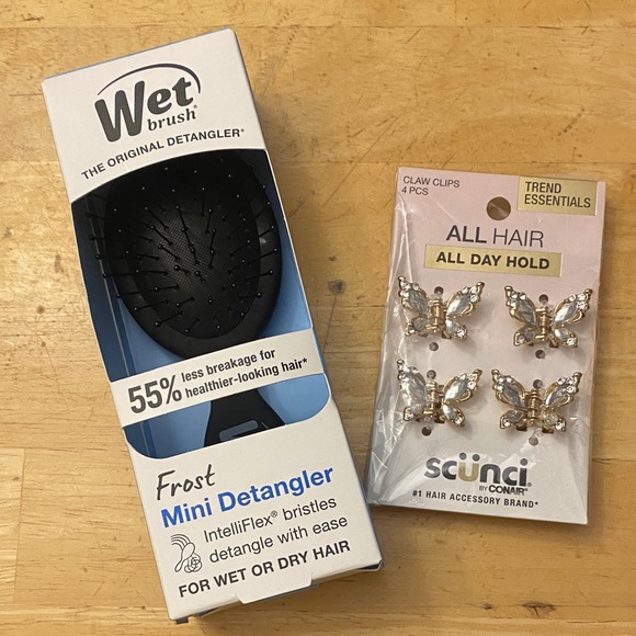Bundle Wet Brush Mini Detangler and Scunci blingy butterfly Hair Clips Set NWT - Picture 1 of 5